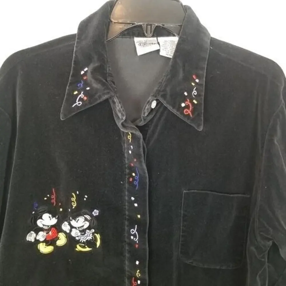 Vintage The Disney Catalog Womens Velvet Button Shirt Size M Mickey Minnie 90s